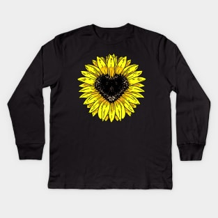 Sunflowers heart, yellow flowers, cute design Kids Long Sleeve T-Shirt